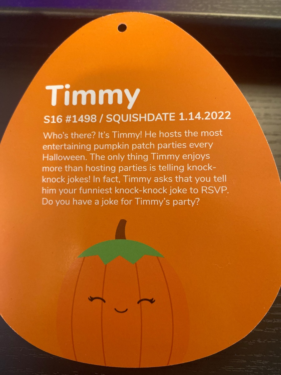 Timmy the Pumpkin Halloween Squishmallow 2024 16 inch